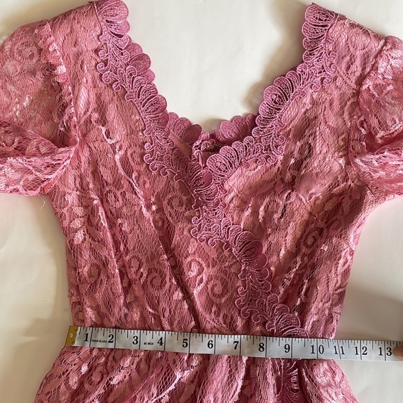 Vintage JC Penny Rose Pink Lace Long Sleeve Formal Evening Dress size 1 - Picture 5 of 8